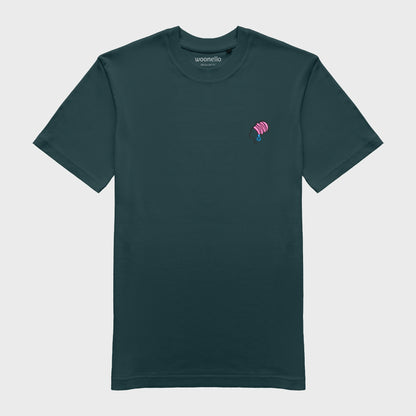 Unisex-T-Shirt petrol mit bestickter Brustpartie, afrikanischer Frau mit Kopftuch und großen Ohrringen