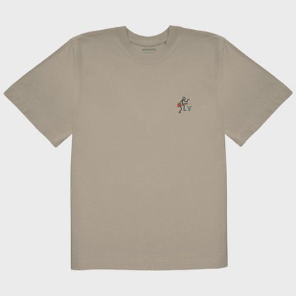 Unisex oversize mastic T-shirt with embroidered chest design, Abstract African musician playing a drum