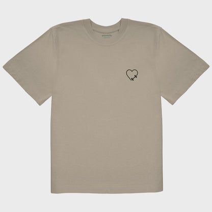 Unisex-T-Shirt Oversize mastic mit bestickter Brustpartie, Hantelmotiv in Herzform