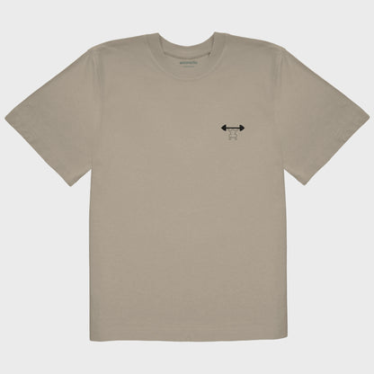 Unisex-T-Shirt Oversize mastic mit bestickter Brustpartie, minimalistische Umrisszeichnung einer Person in Kniebeuge mit Langhantel